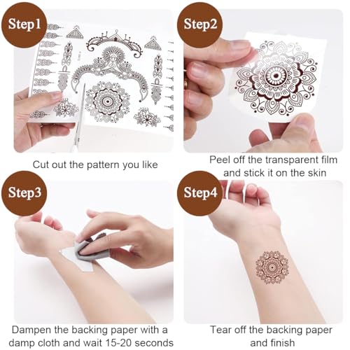 MAYCREATE® Tattoo Sticker 18 Sheets Mandala Temporary Tattoo for Women Girls Brown Lotus Flower Arm Band Tattoo Waterproof Henna Tattoo Stickers for Hands, Body, Arm, Feet MAYCREATE® Tattoo Sticker 18 Sheets Mandala Temporary Tattoo for Women Girls Brown Lotus Flower Arm Band Tattoo Waterproof Henna Tattoo Stickers for Hands, Body, Arm, Feet
